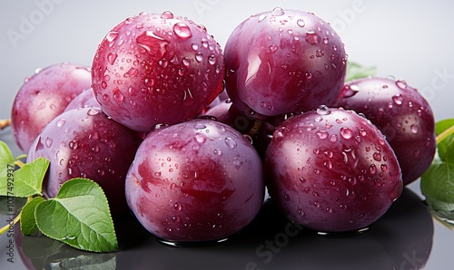 Fresh Plums With Water Droplets