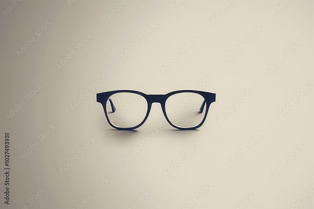 A pair of modern eyeglasses sits centrally on a plain background, highlighting their sleek frame and contemporary style. Generative AI A pair of modern eyeglasses sits centrally on a plain background, highlighting their sleek frame and contemporary style. Generative AI
