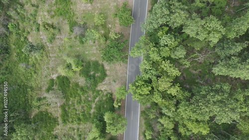 Drone footage Aerial view of scenic landscape of rural countrydside road photo