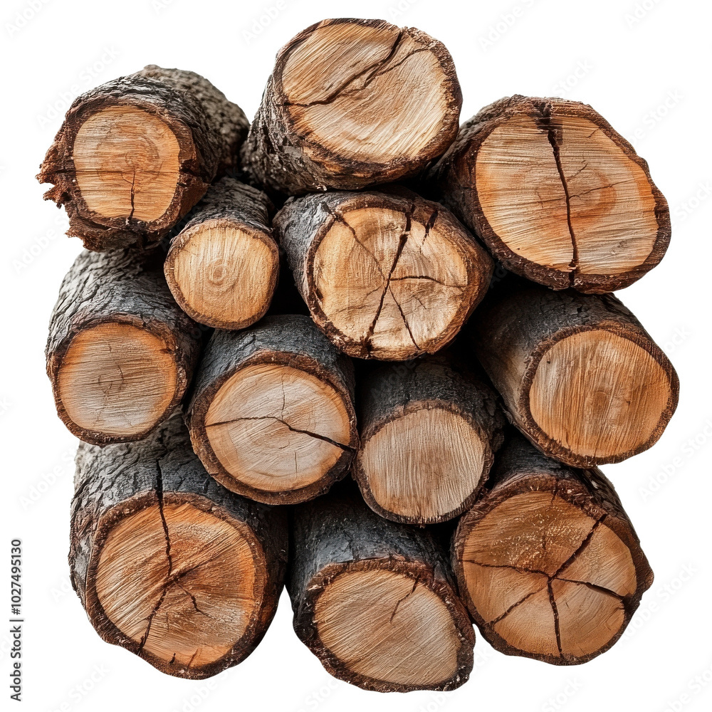 Stack of cut wooden logs, detailed texture and rings, isolated on white background. Stack of cut wooden logs, detailed texture and rings, isolated on white background.
