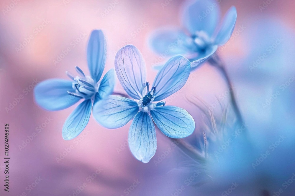 A close-up of delicate blue flowers, with a pastel-colored background.