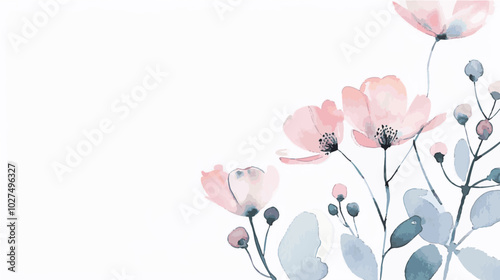 Soft pastel watercolor flowers and berries, arranged elegantly with light brushstrokes. Ideal for wedding invitations, spring designs, or feminine themes
