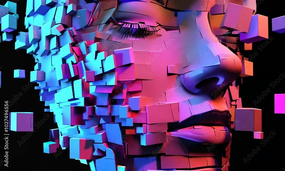 Face construction, cube or man with innovation