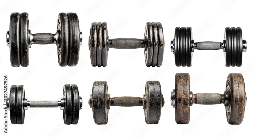 Isolated Dumbbells on Transparent Background Isolated Dumbbells on Transparent Background