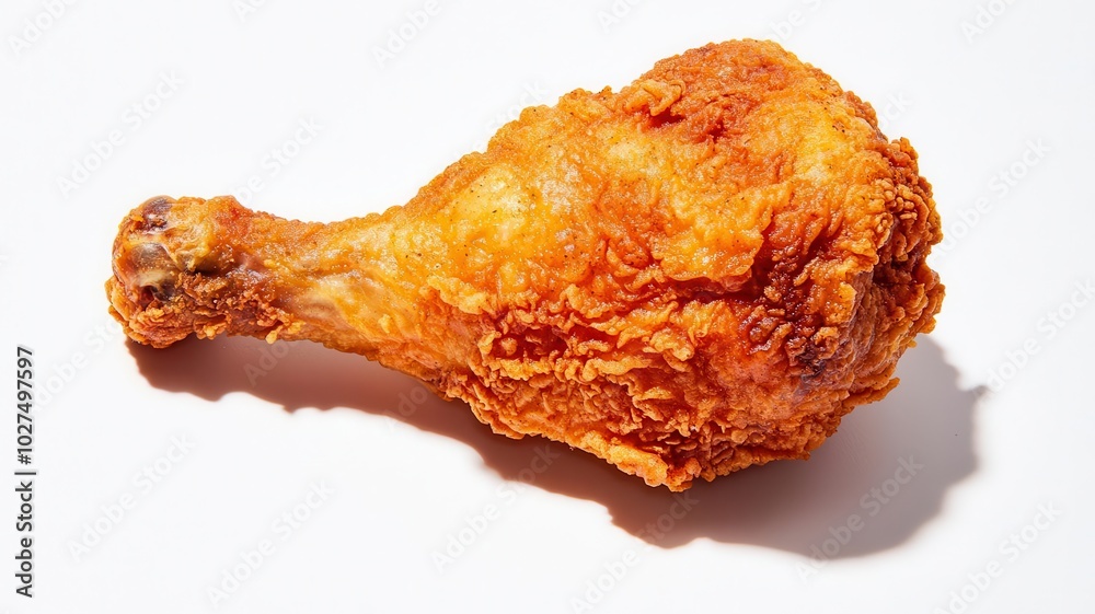 Crispy fried chicken photographed with flash, creating dramatic shadows and highlighting the golden texture of the skin, 3D illustration Crispy fried chicken photographed with flash, creating dramatic shadows and highlighting the golden texture of the skin, 3D illustration