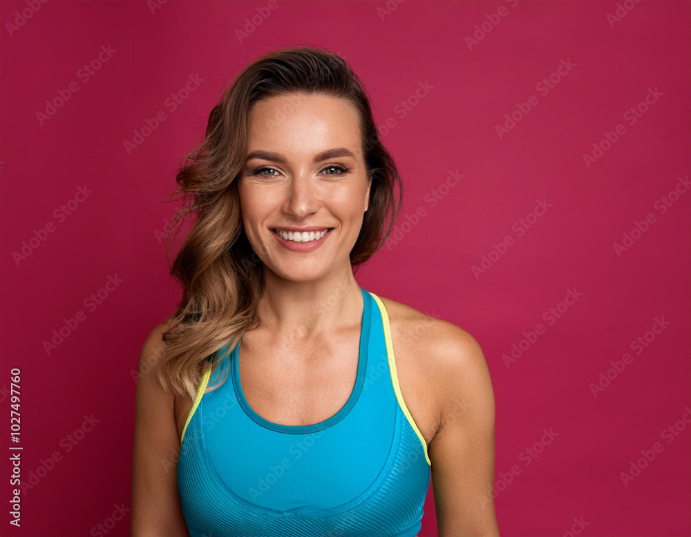Headshot Portrait of a Smiling Woman with Contemporary Style, Isolated on Color Background with Ample Copy Space Headshot Portrait of a Smiling Woman with Contemporary Style, Isolated on Color Background with Ample Copy Space