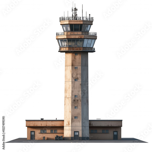 Modern Airport Control Tower with Observation Decks and Antennas