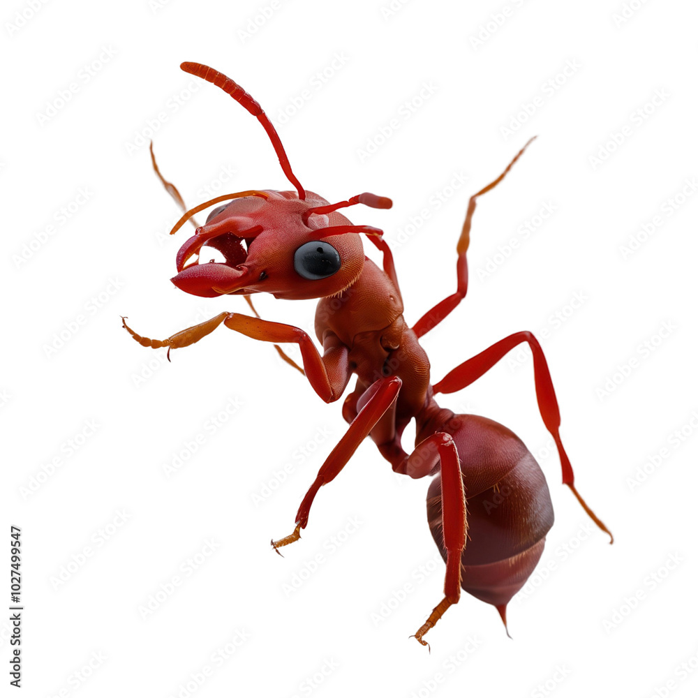 Fototapeta premium Close up a red ant isolated on transparent background.