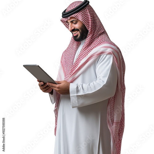 Middle Eastern Man Engaged with Tablet Computer