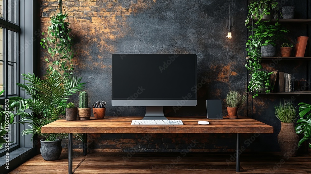 blank mock up modern home workplace decor desktop computer blank mock up modern home workplace decor desktop computer