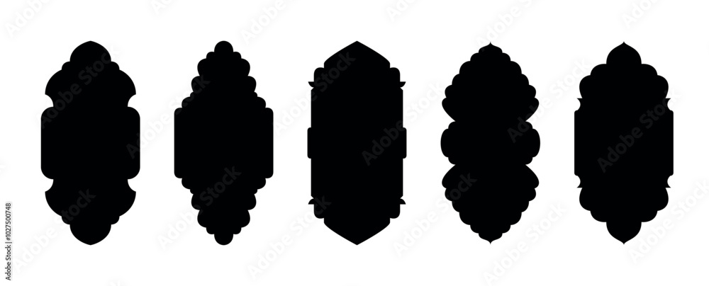 Islamic window, door arch set with Moroccan and Arabic patterns. Mosque gate shapes for Ramadan Kareem. Lantern silhouette elements, editable vector style. Transparent background, social media design Islamic window, door arch set with Moroccan and Arabic patterns. Mosque gate shapes for Ramadan Kareem. Lantern silhouette elements, editable vector style. Transparent background, social media design