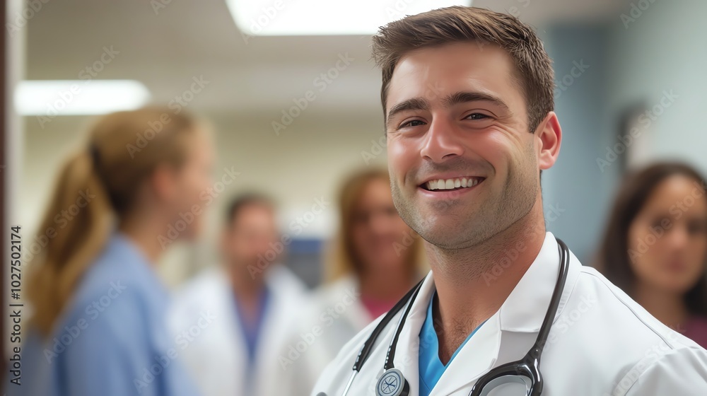 The smiling doctors promote an approachable image of the medical profession. The smiling doctors promote an approachable image of the medical profession.