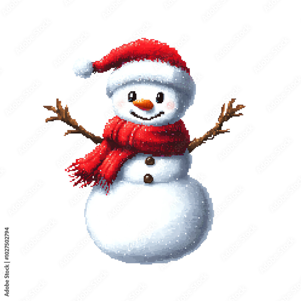 pixel art, cute, snowman, white background pixel art, cute, snowman, white background