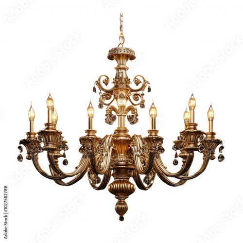 Vintage Brass Chandelier with Ornate Arms and Candles