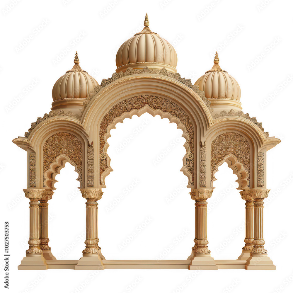 Fototapeta premium Traditional Ornate Wooden Archway with Intricate Carvings and Middle Eastern or Indian Architectural Style.