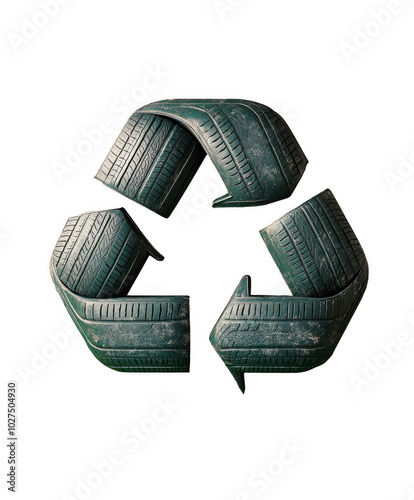 Recycling Symbol with Stacked Tires in Colorful Background