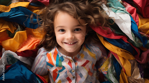 Playful Portrait of a Young Girl with Colorful Fabrics