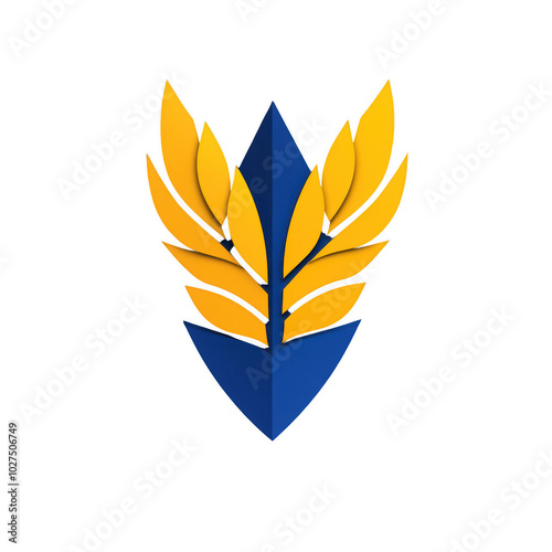 Abstract Leaf Shield Logo Design with 3D Effect and Laurel Wreath