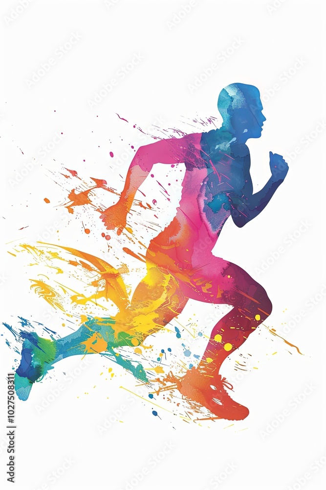 A colorful silhouette of a runner in motion, a vibrant image representing speed, energy, and athleticism. A colorful silhouette of a runner in motion, a vibrant image representing speed, energy, and athleticism.