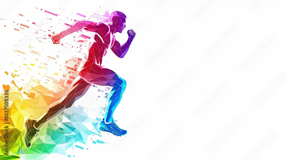 A colorful, geometric illustration of a runner in motion. The abstract design symbolizes speed, strength, and determination. A colorful, geometric illustration of a runner in motion. The abstract design symbolizes speed, strength, and determination.