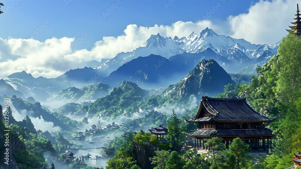 Mountainous Landscape with Ancient Temple