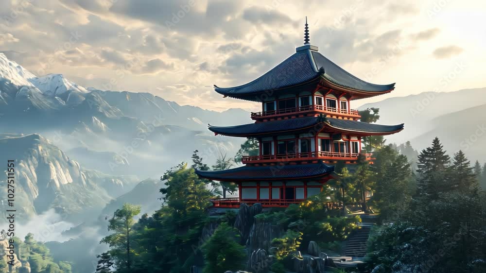 Japanese Pagoda on a Mountainside Japanese Pagoda on a Mountainside
