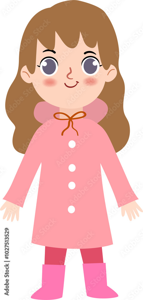 Cute Girl Kid In Pink Raincoat Illustration Cute Girl Kid In Pink Raincoat Illustration