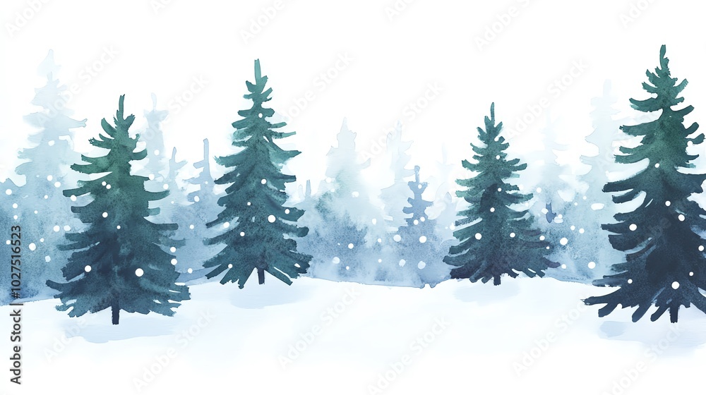 Snowy winter landscape with evergreen trees in a serene, tranquil setting. Snowy winter landscape with evergreen trees in a serene, tranquil setting.