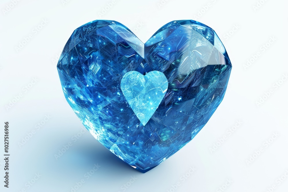 Fototapeta premium Crystal blue heart illuminated with light