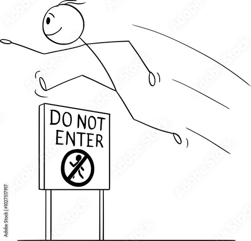 Person or businessman overcoming obstacles, vector cartoon stick figure or character illustration.