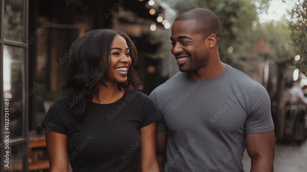Fototapeta premium Fashionable African American Couple Walking on LA Street 