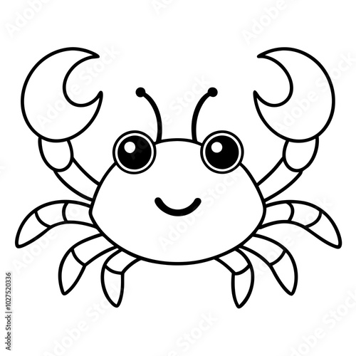 simple icon Children coloring book page, line art, monochrome black and white, cartoon outline cute style, illustration of crab