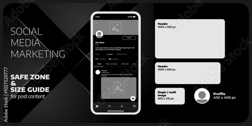 Twitter, X. Business Social Media Layout. Safe Zone and Size Guide for post content.