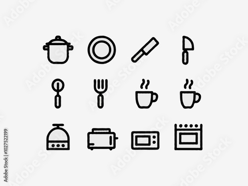 Outline icons about kitchen, 