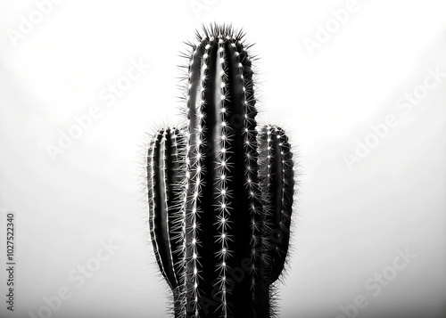 Minimalist Black and White Cactus Silhouette in Desert photo