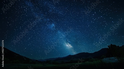 Starry Night Sky Over Mountain Landscape