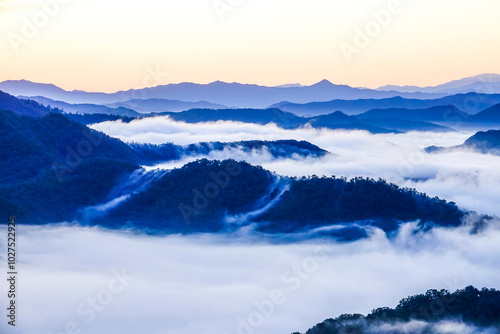 Sea of clouds seen from Guksabong before sunrise near Imsil-gun, Korea.