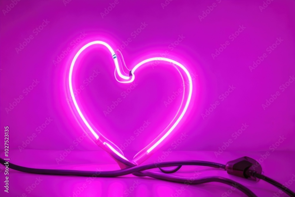 Neon light with a love shape over a dark background Neon light with a love shape over a dark background