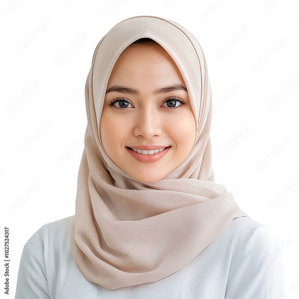 Portrait of a beautiful Indonesian Muslim female model wearing a hijab, isolated on transparent background Portrait of a beautiful Indonesian Muslim female model wearing a hijab, isolated on transparent background