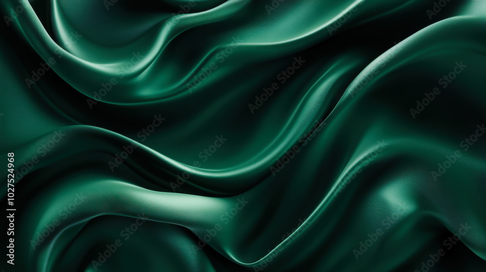 Obraz premium Elegant dark green fabric drapes flowing gracefully under soft light in a serene and sophisticated setting