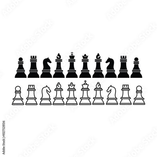 Chess icon set. Black and linear. Vector template