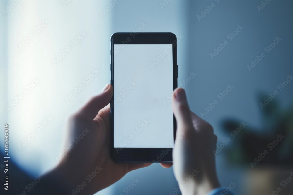 Person hands holding smartphone white screen In business, businessmen use Person hands holding smartphone white screen In business, businessmen use