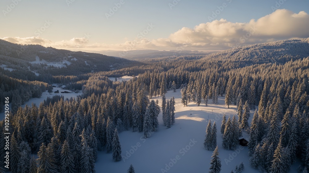 Majestic Winter Wonderland: Frozen Forest Landscape with Snow-Covered Mountains Majestic Winter Wonderland: Frozen Forest Landscape with Snow-Covered Mountains