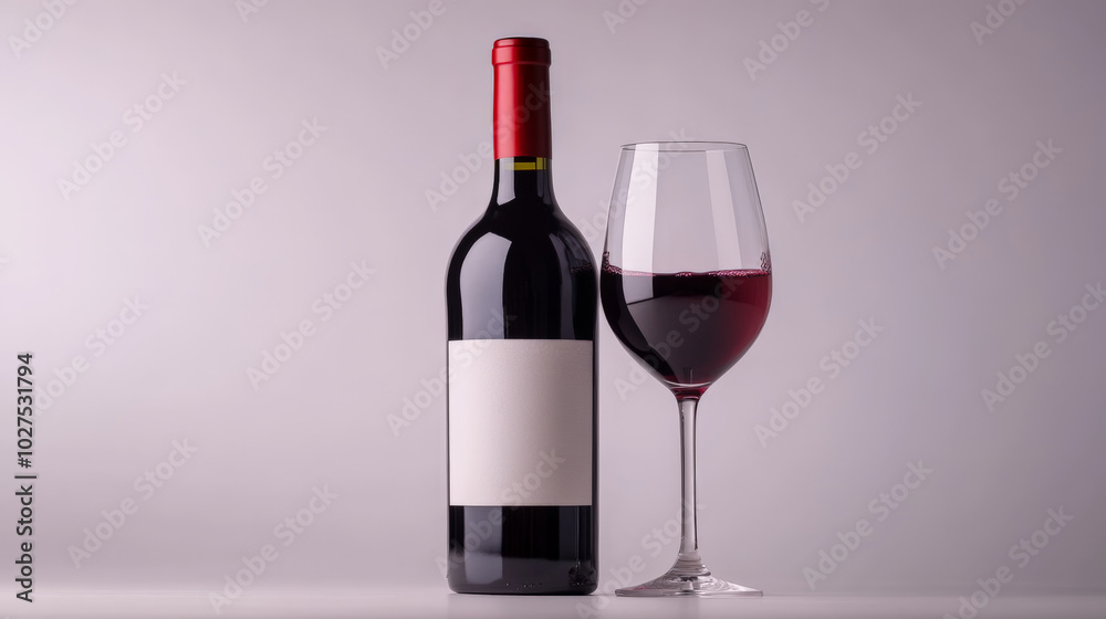 Sophisticated Red Wine Bottle and Glass Display Sophisticated Red Wine Bottle and Glass Display