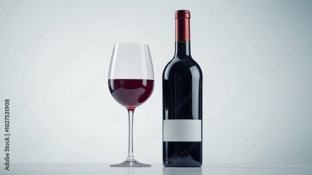 Minimalist Red Wine Bottle and Glass Minimalist Red Wine Bottle and Glass