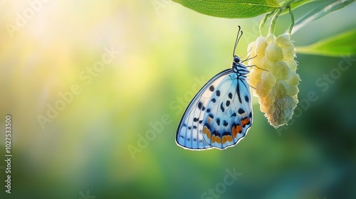 a delicate butterfly emerging from its chrysalis, representing transformation, growth, and new beginnings photo