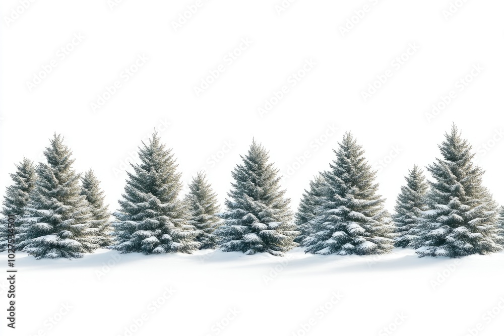 Obraz premium Elegant Snow-Covered Pines on a White Canvas