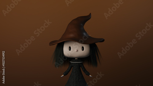 Wallpaper Mural Cute little chibi witch in a magic hat. Happy Halloween theme. Copyspace background. 3d render, 3d illustration. Torontodigital.ca