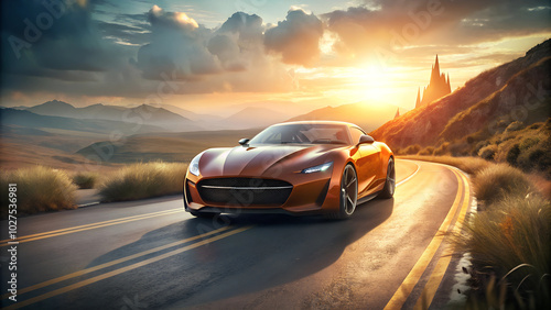 design of modern a car on the road