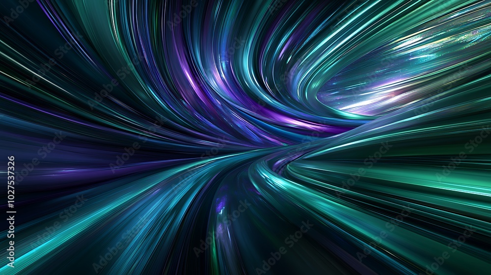 Abstract swirling tunnel of light with green, blue, purple, and white colors. Abstract swirling tunnel of light with green, blue, purple, and white colors.